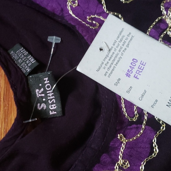 S.R. Fashion Dress Swim Cover Up Purple Rayon Embroidered  Boho  Style Dress - Picture 2 of 4